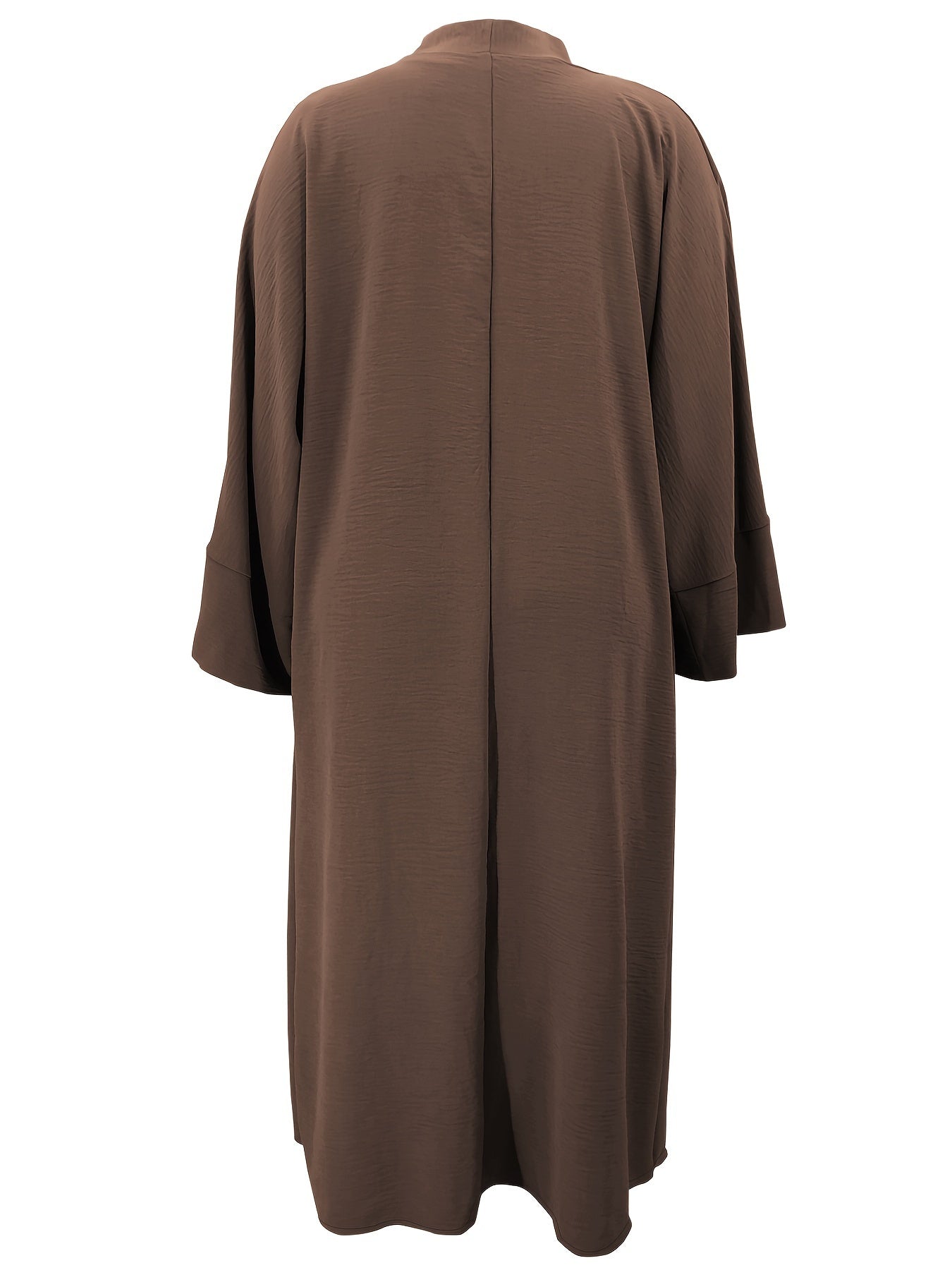 Solid Color Two-piece Dress Set, Sleeveless Crew Neck Belted Dress & Long Sleeve Open Front Robe Outfits, Women's Clothing