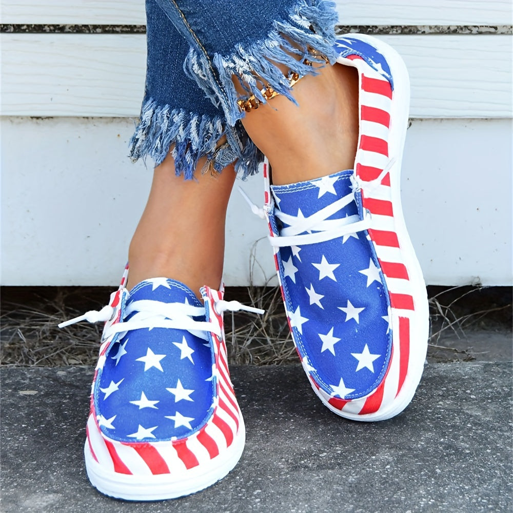 Ladies Independence Day new fashion flat casual outdoor skateboard shoes, light round head comfortable soft-soled low-top women's shoes