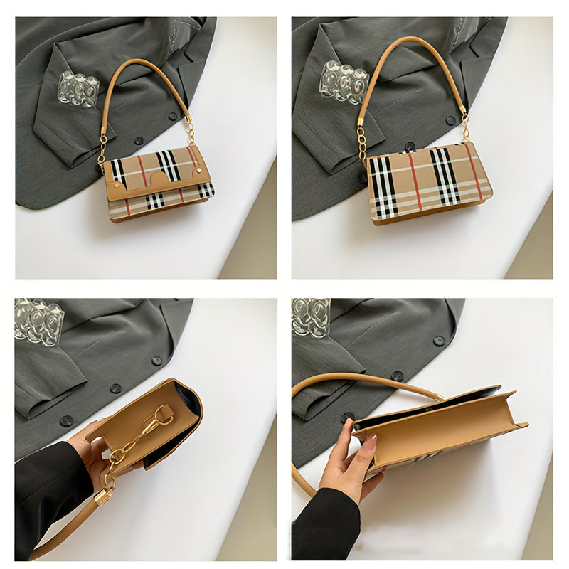 Chic Striped Crossbody Bag For Women - Waterproof Pu Leather With Detachable Strap, Magnetic Closure Crossbody Bags For Women Leather Handbags For Women