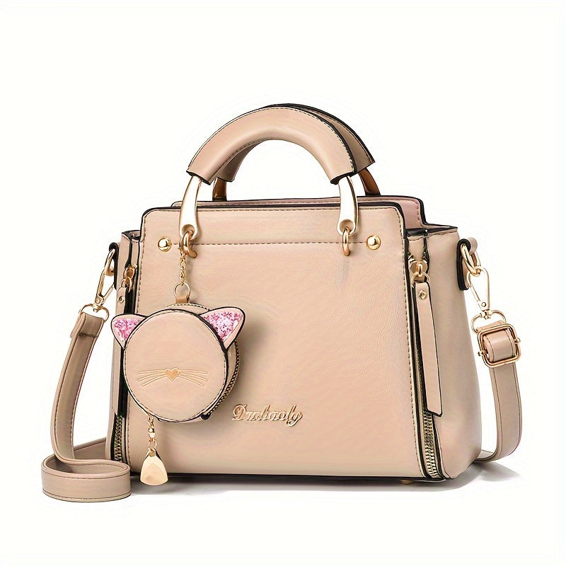 Small Purses And Handbags for Women 2025 New Ladies Top Handle Satchel Purses Girls Shoulder Bags Fashion Mini Totes Bags with Cute Kitten Pendant