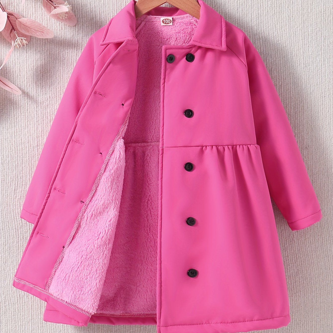 Cozy Plush Fleece Toddler Girls Winter Jacket with Button Collar for Warm and Stylish Daily Wear