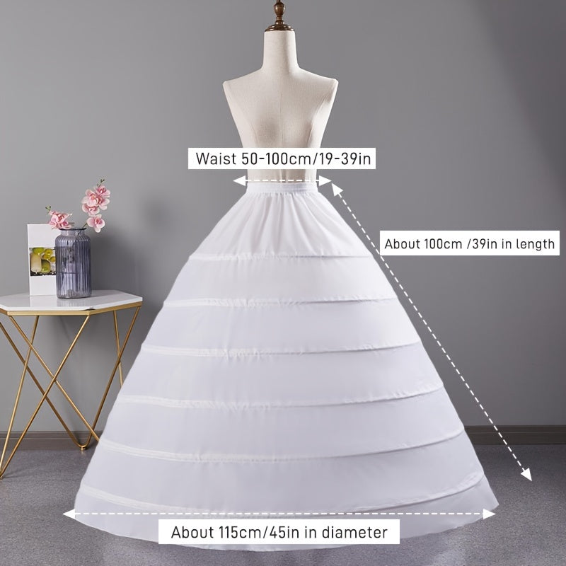 Elegant 6-Hoop Wedding Dress Petticoat - No Tulle, Hand Washable, Polyester Fiber, Perfect for Bridal Gowns & Formal Attire