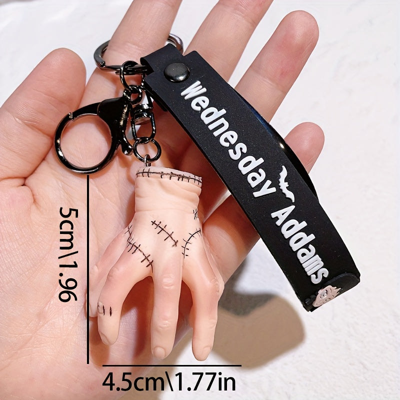 Wednesday Addams-Inspired Keychain, Doll Figure Accessory, Black With Polka Dots, Durable PVC Material, Perfect For Handbags And Party