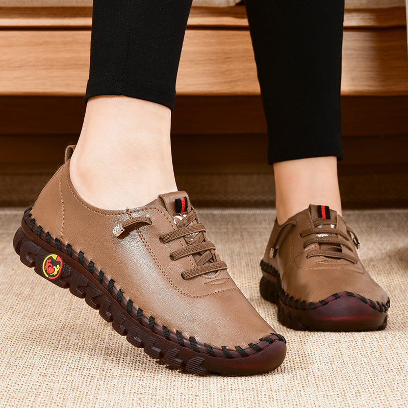 Women's Beige & Burgundy Round-Toe Casual Shoes - All-Season Synthetic Cover-like Upper with Cushioned PVC Sole, Round-Toe Walking Shoes for Square Dance, Dance Practice, Daily Wear - Comfortable Dress Footwear (Hand Washable