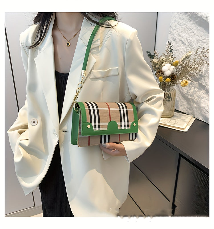 Chic Striped Crossbody Bag For Women - Waterproof Pu Leather With Detachable Strap, Magnetic Closure Crossbody Bags For Women Leather Handbags For Women