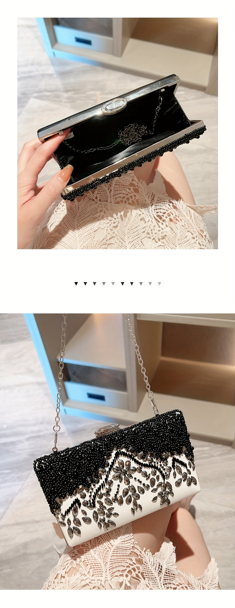 Beaded Rhinestone Evening Bag Vintage And Elegant Box Clutch Purse Women's Wedding Handbags For Party Prom