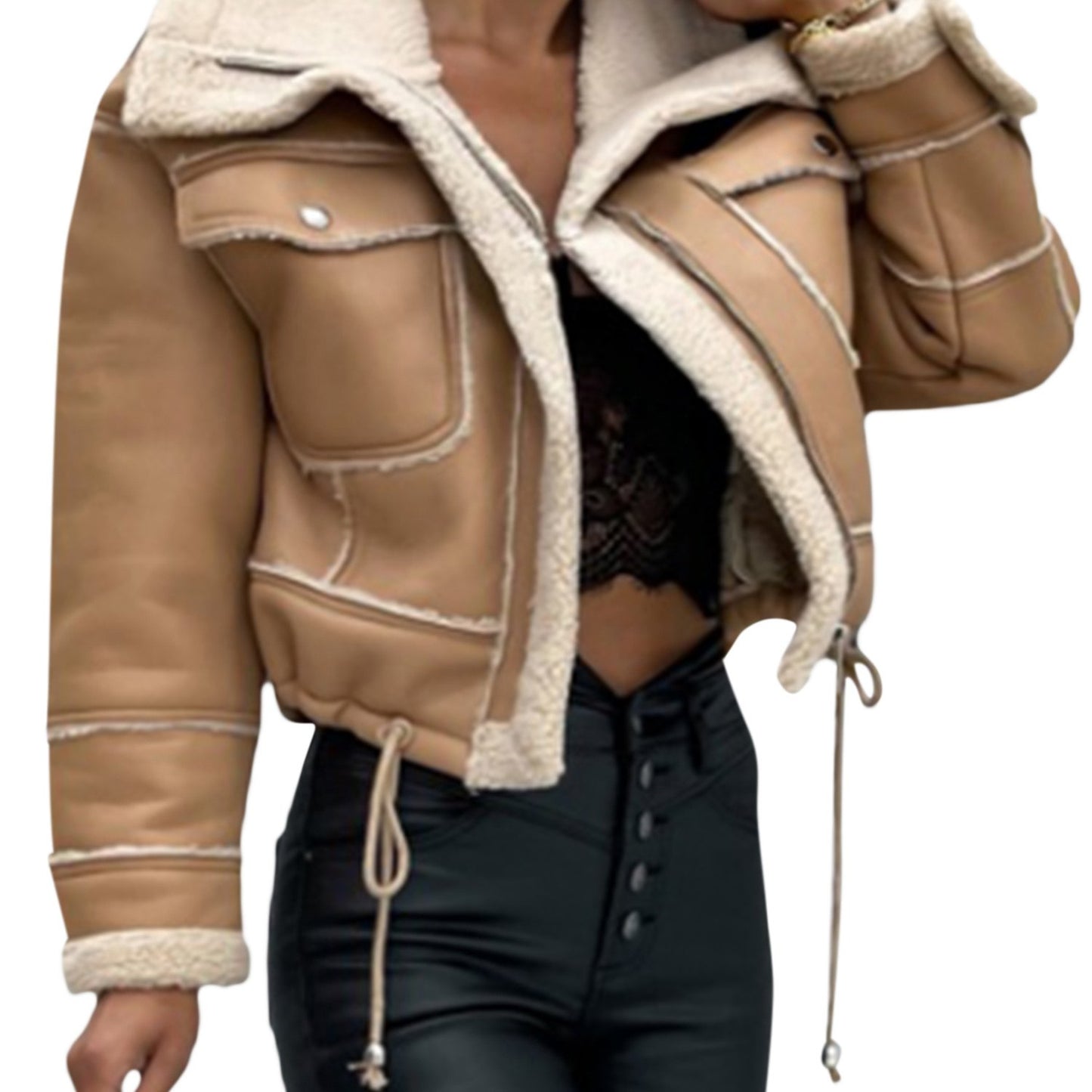 Women Winter Jacket, Long Sleeve Zipper Closure Patchwork Warm Outwear with Pockets