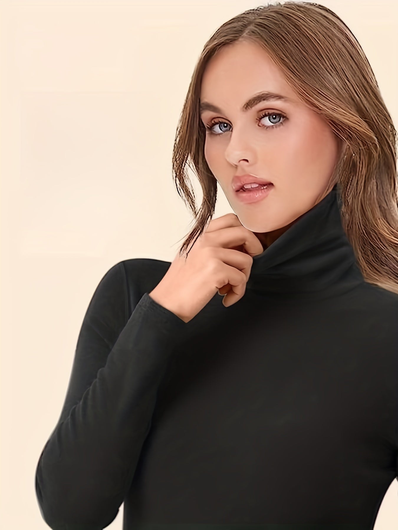 2-Pack Women'S Warm High Neck Turtleneck Long Sleeve Shirts, Casual Solid Color Knit Fabric Tops, Polyester 90% Spandex 10%, Regular Length for Fall/Winter