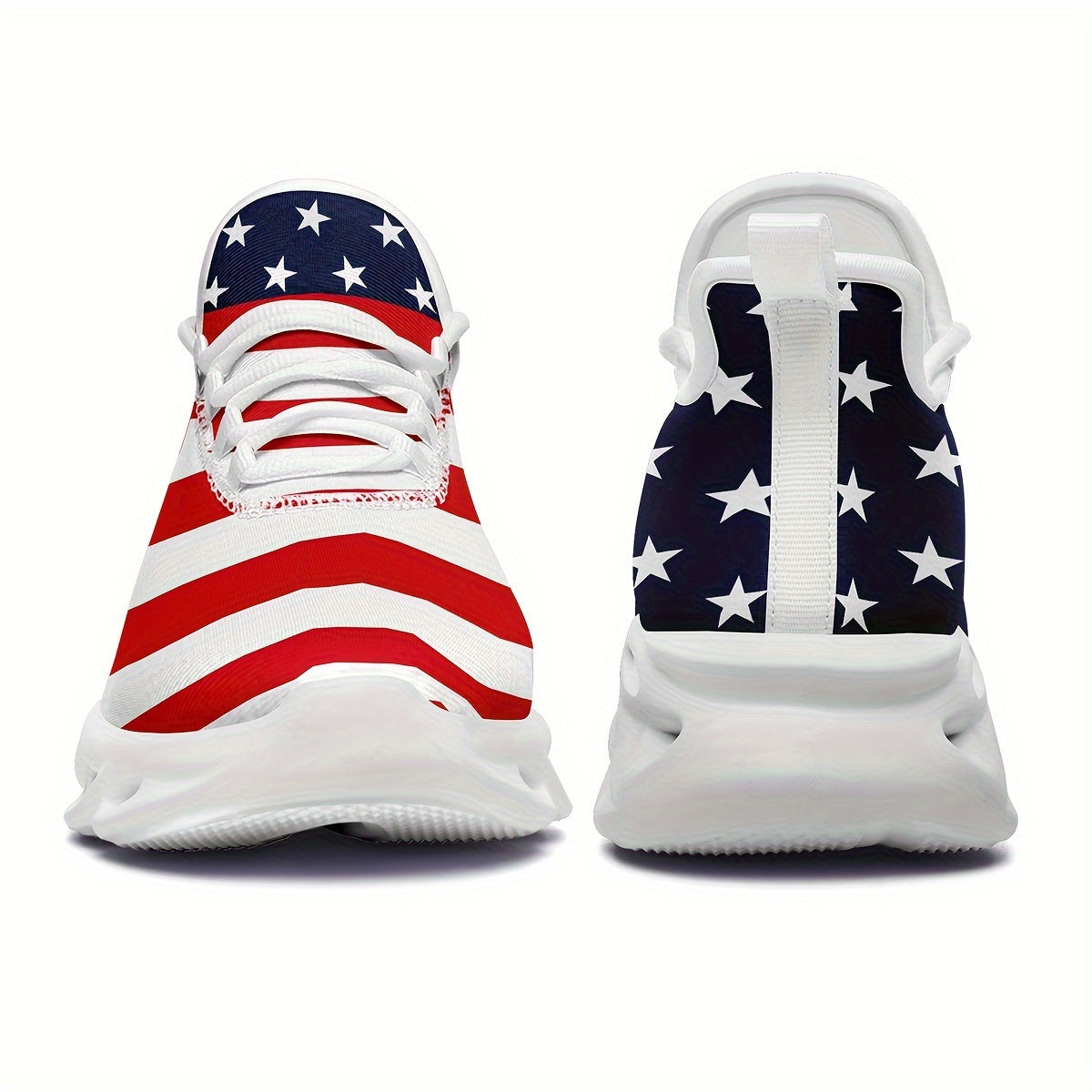 Women's American Flag & Eagle Patriotic Sneakers - Red White &  Low-Top Sneakers with Arch, Cushioned Sole, All-Season Comfort - Ideal for Casual, Sports & 4th of July Events - Breathable Mesh & Lace-Up Closure - Lightweight
