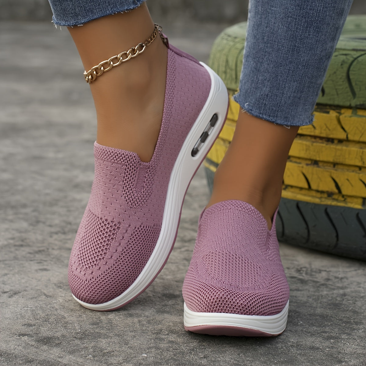Women's Breathable Knitted Sports Shoes, Casual Women's Shoes, New Style Thick Sole Heightening Women's Small Fragrance Wind Single Shoes