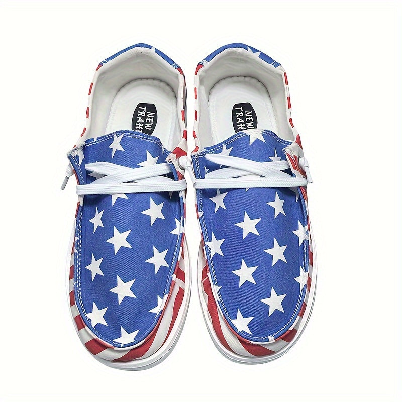 Women's Independence Day Casual Canvas Shoes, Stripes & Star Low-top Soft Sole Comfortable Shoes, Breathable Shallow Round Headed Women's Shoes