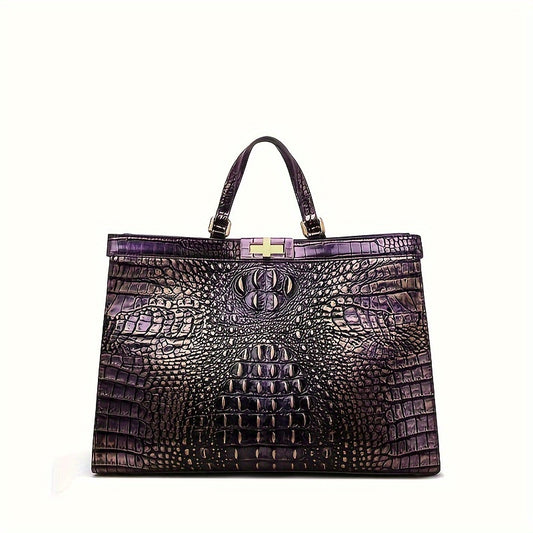 Elegant Crocodile-Embossed Tote Bag For Women - Chic Pu Leather Shoulder Handbag With Secure Twist Lock Closure, Perfect For Work & Everyday Fashion Leather Handbags For Women Leather Handbag