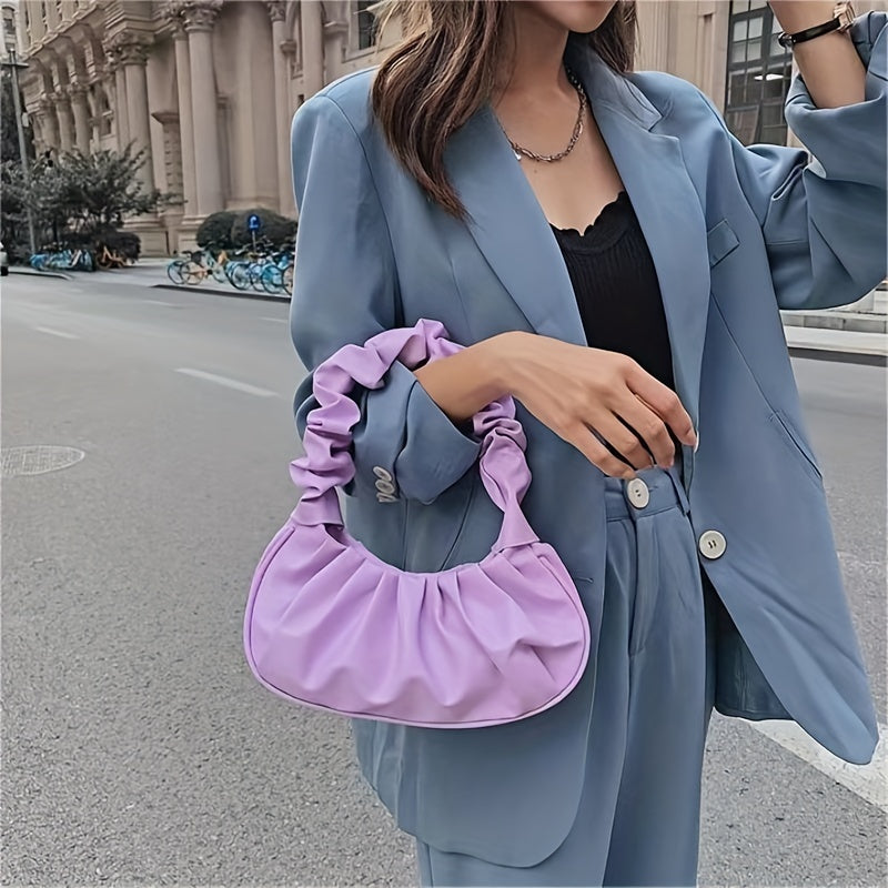 Cloud Ruched Hobo Bag, Trendy Handbags For Women, Solid Color Underarm Purses