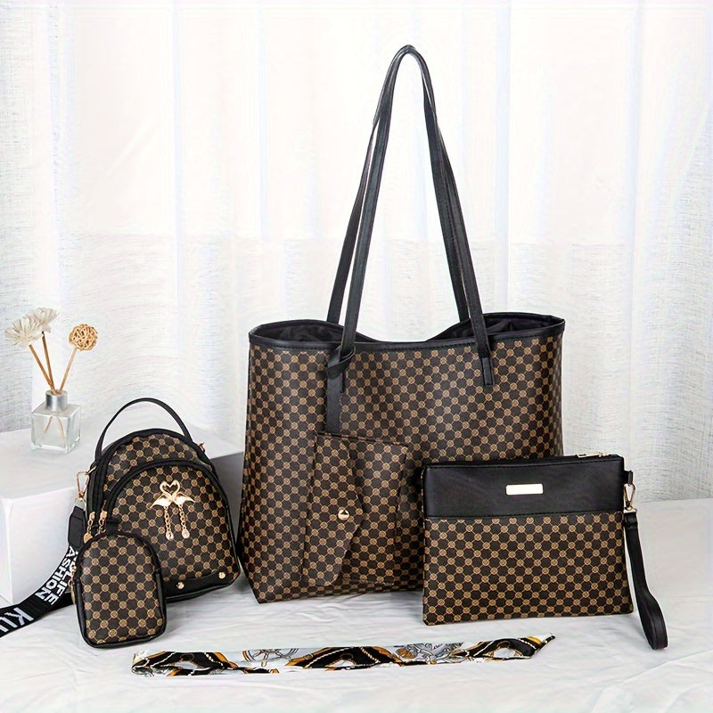 4pcs/set Vintage Womens Tote Bag Set - Spacious & Stylish Crossbody Handbags with Timeless Retro Charm - Includes Shoulder Bags & Purse