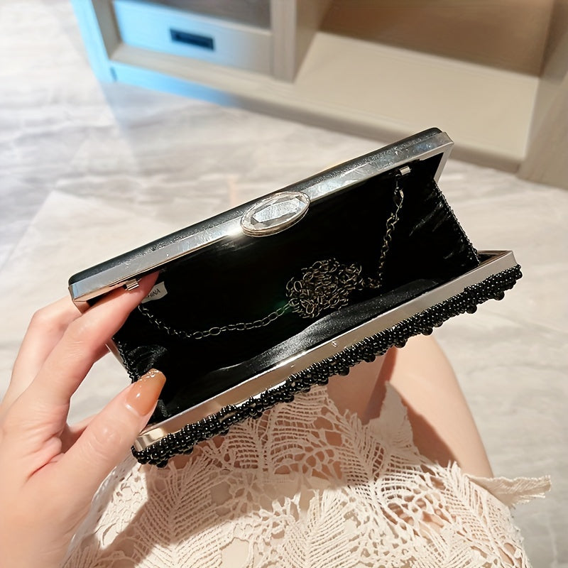 Beaded Rhinestone Evening Bag Vintage And Elegant Box Clutch Purse Women's Wedding Handbags For Party Prom