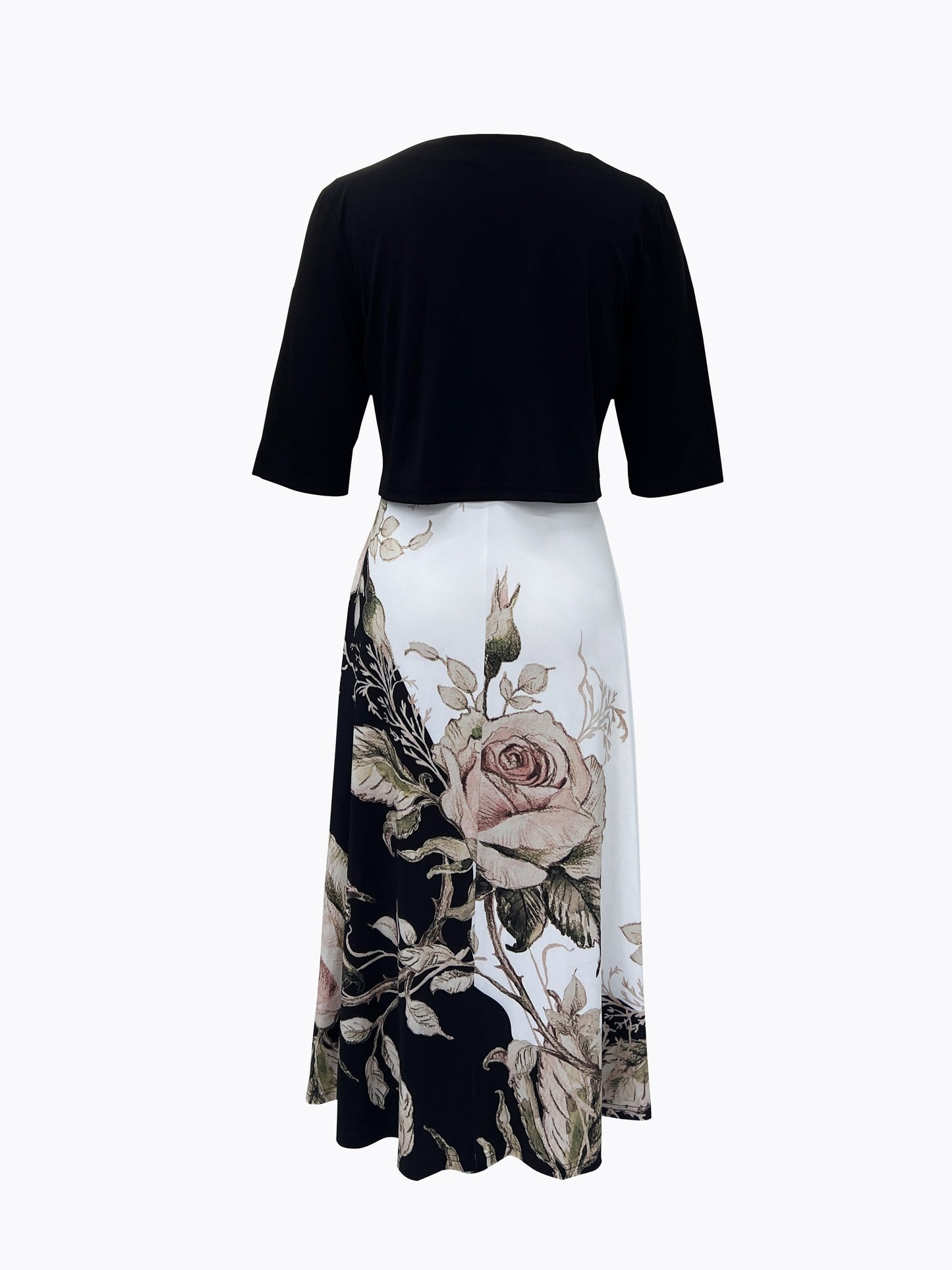 Elegant Two-piece Dress Set, Crop Half Sleeve Top & Floral Print Tank Dress Outfits, Women's Clothing