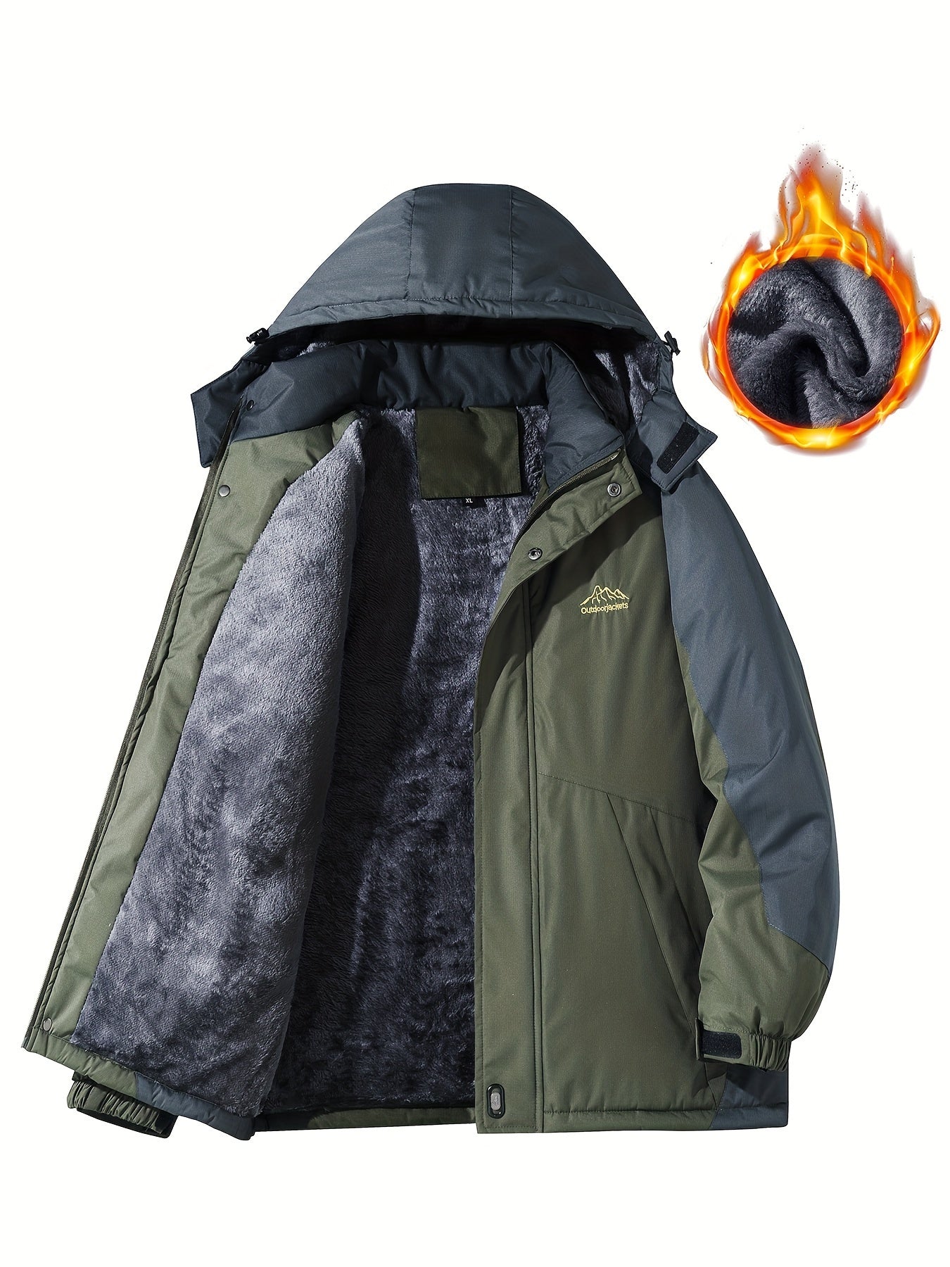 Men'S Casual Color Block Thick Hooded Jacket, Windproof Single-Layer Fleece Jacket for Fall Winter Jacket Gifts