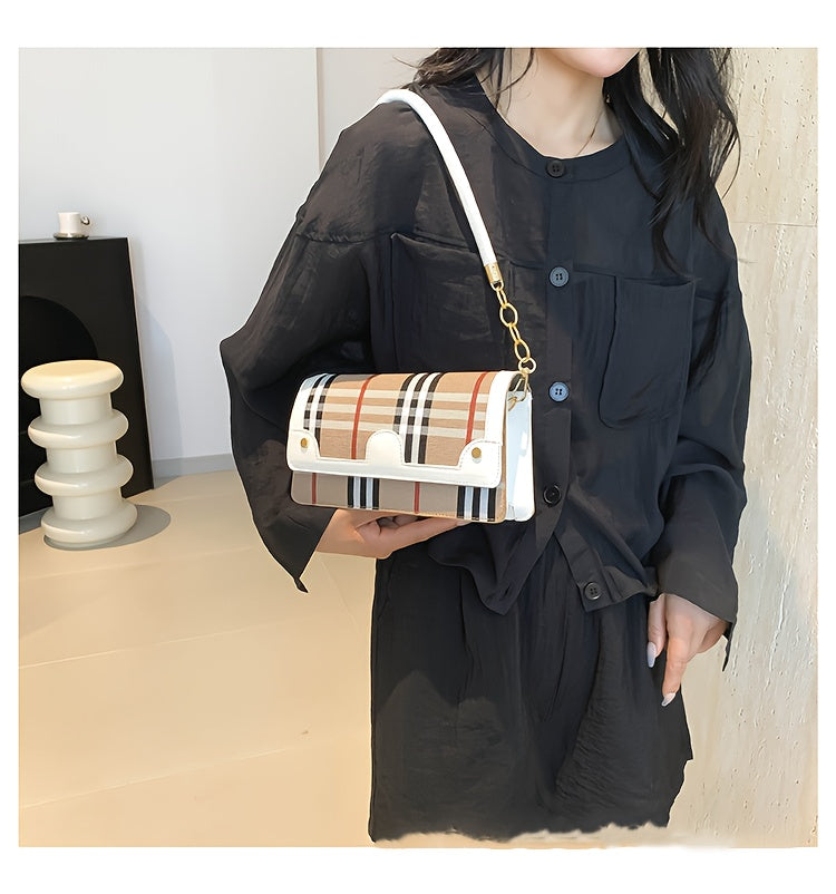 Chic Striped Crossbody Bag For Women - Waterproof Pu Leather With Detachable Strap, Magnetic Closure Crossbody Bags For Women Leather Handbags For Women