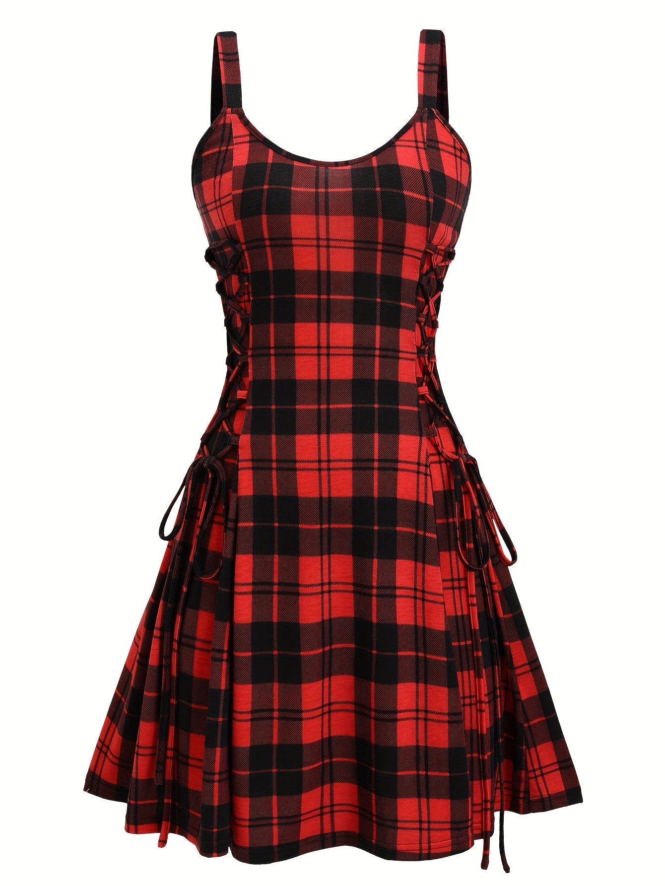 Casual Vintage Plaid Digital Print Long-Sleeve Two-Piece Dress.