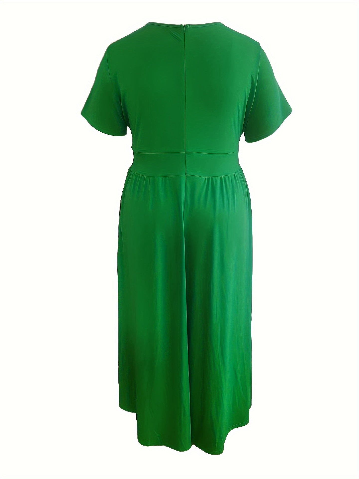Plus Size Solid Short Sleeve Maxi Dress, Women's Plus Medium Stretch Elegant Long Dress