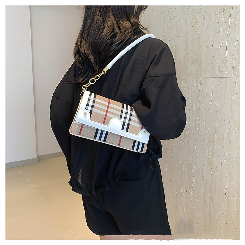 Chic Striped Crossbody Bag For Women - Waterproof Pu Leather With Detachable Strap, Magnetic Closure Crossbody Bags For Women Leather Handbags For Women