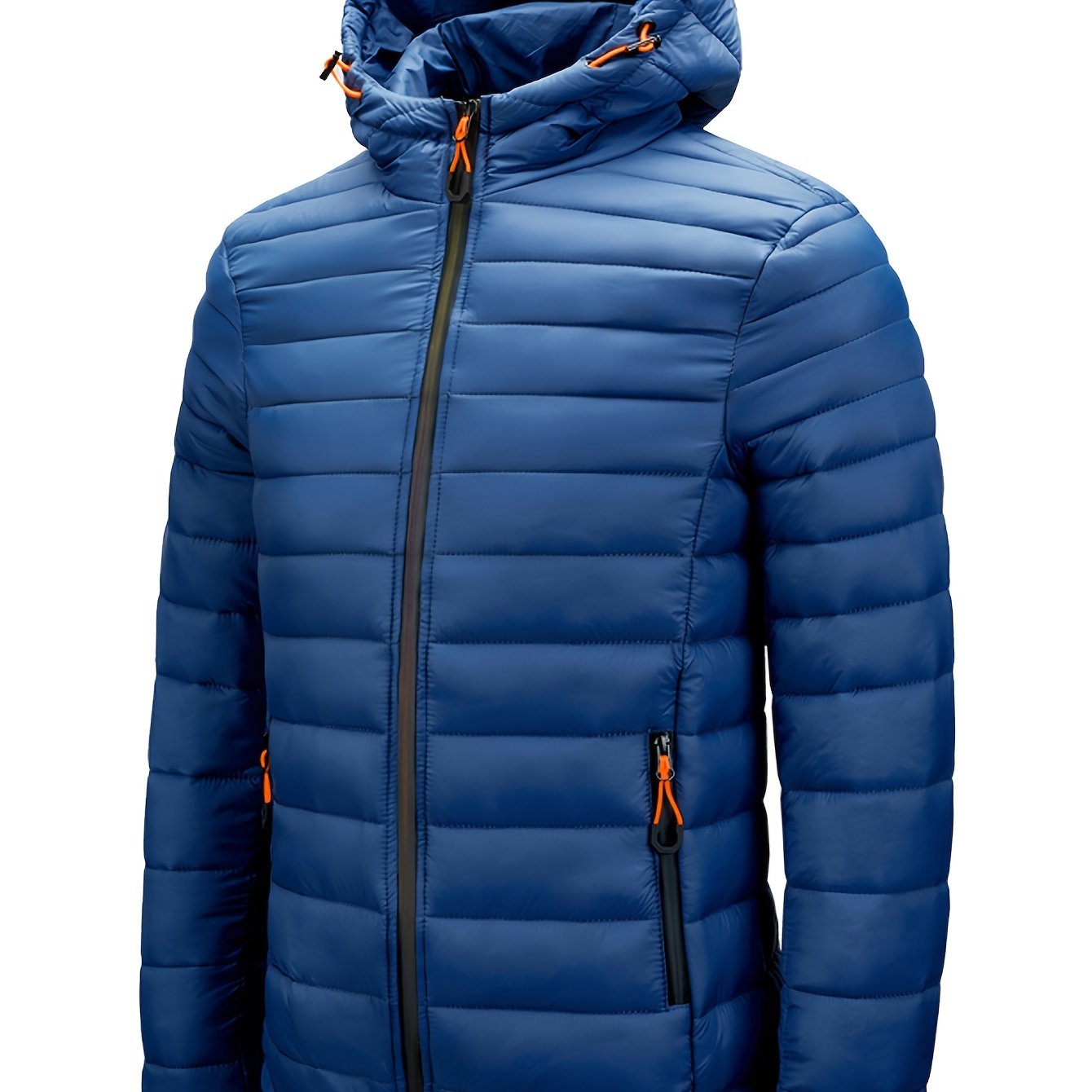 Men's Lightweight Nylon Winter Jacket - Casual Green Hooded Coat with Colorful Zipper Pockets, Warm Quilted Design, Long Sleeves, Non-Stretch Fabric for Casual Attire, Everyday Jacket|Hooded Quilted Coat|Nylon Quilted Jacket
