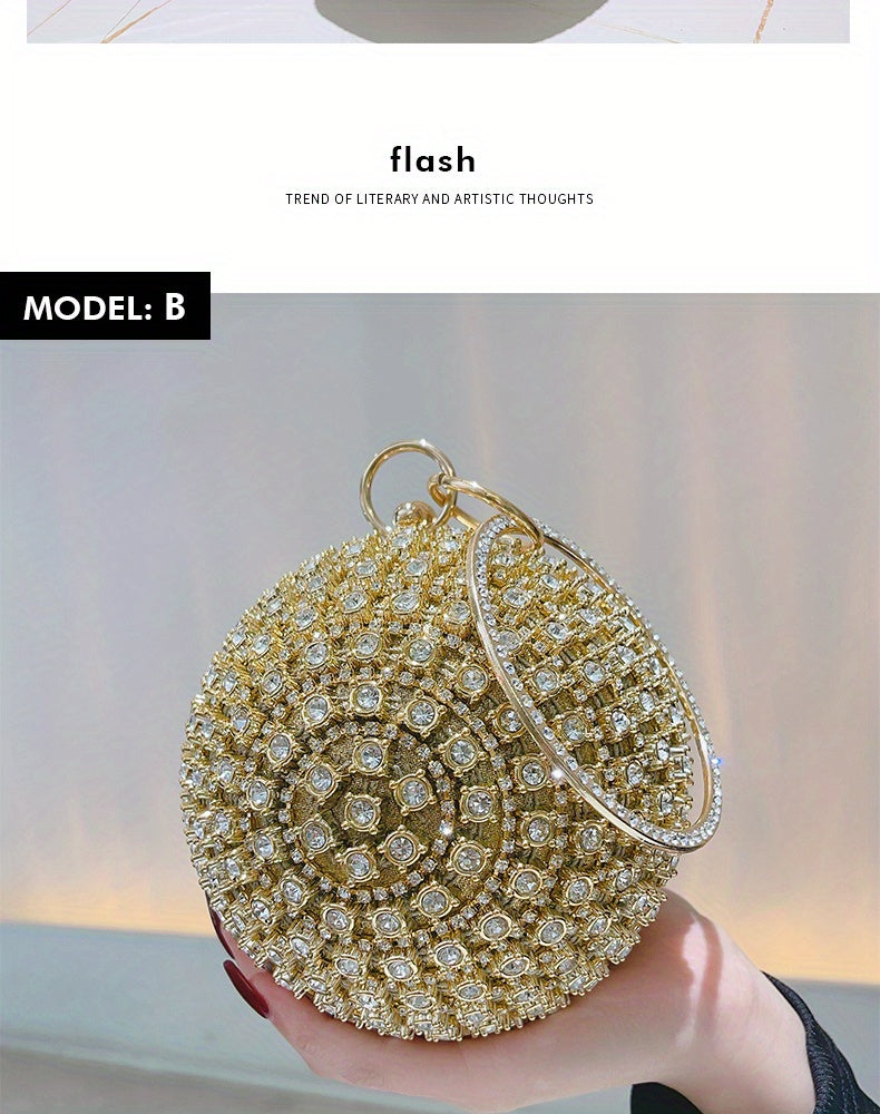 Exquisite Rhinestone Ball Shaped Clutch - Evening Bags for Women, Elegant Round Handbags with Circle Design, Perfect for Party, Prom, Wedding and Formal Occasions - Sparkling, Glamorous, and Eye-Catching Accessory