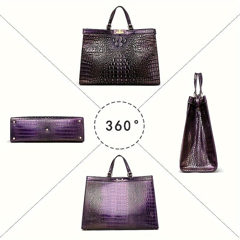 Elegant Crocodile-Embossed Tote Bag For Women - Chic Pu Leather Shoulder Handbag With Secure Twist Lock Closure, Perfect For Work & Everyday Fashion Leather Handbags For Women Leather Handbag