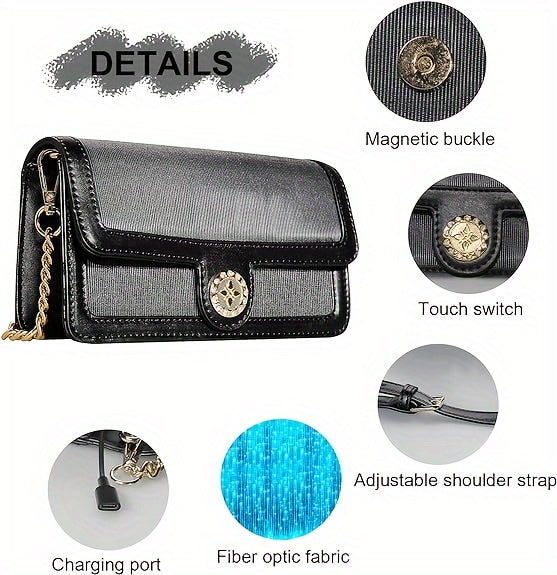LED Bags Light Up Purse Black CrossBody Purse Evening Clutch Luminous Crossbody Bag Glow Handbags Shoulder Bag That Transforms Into 7 Colors Party Purse