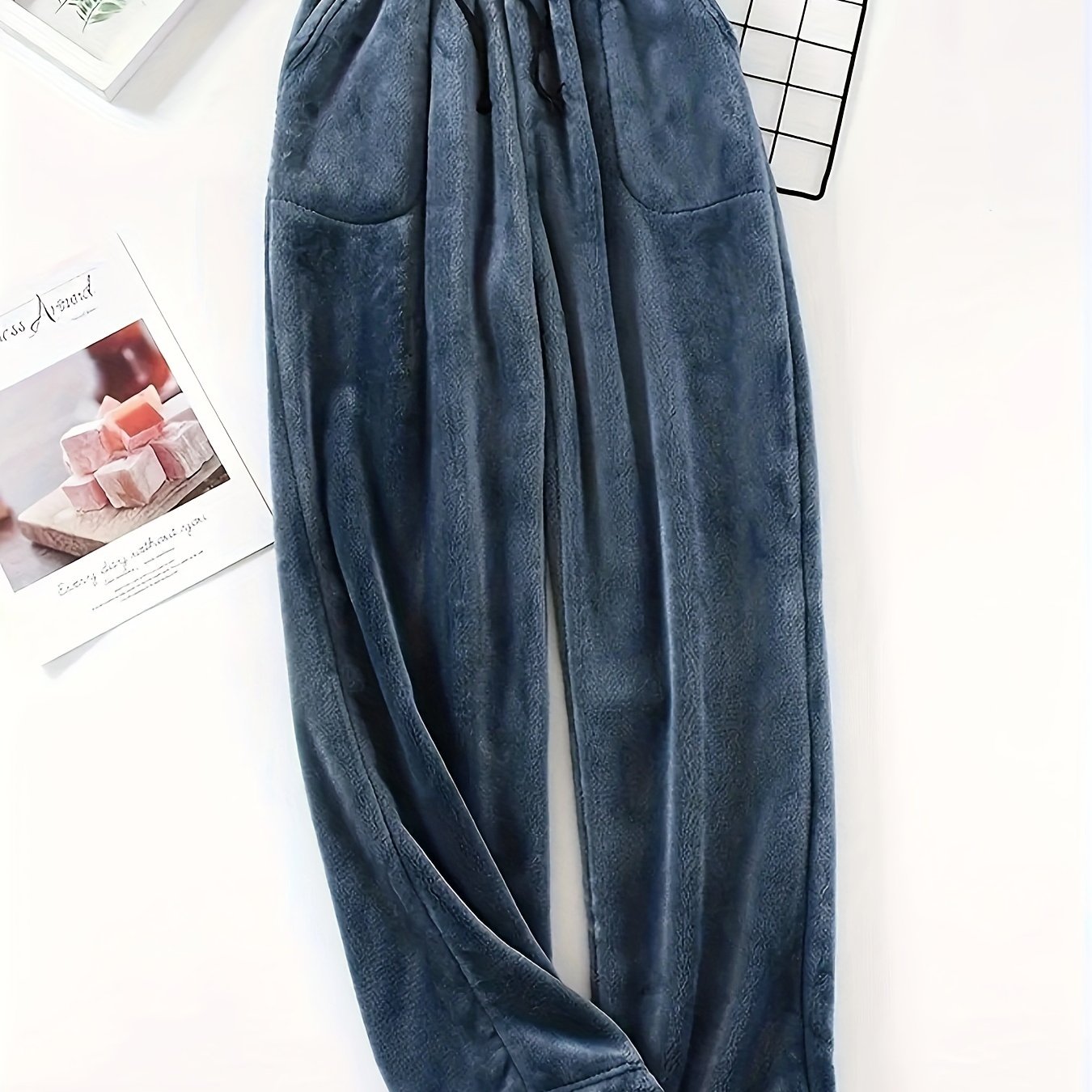 Plus Size Men's Simple Style Casual Pajamas Bottoms Loose Pants, Solid Plush Thickened Warm Pants Home Pajamas Bottom