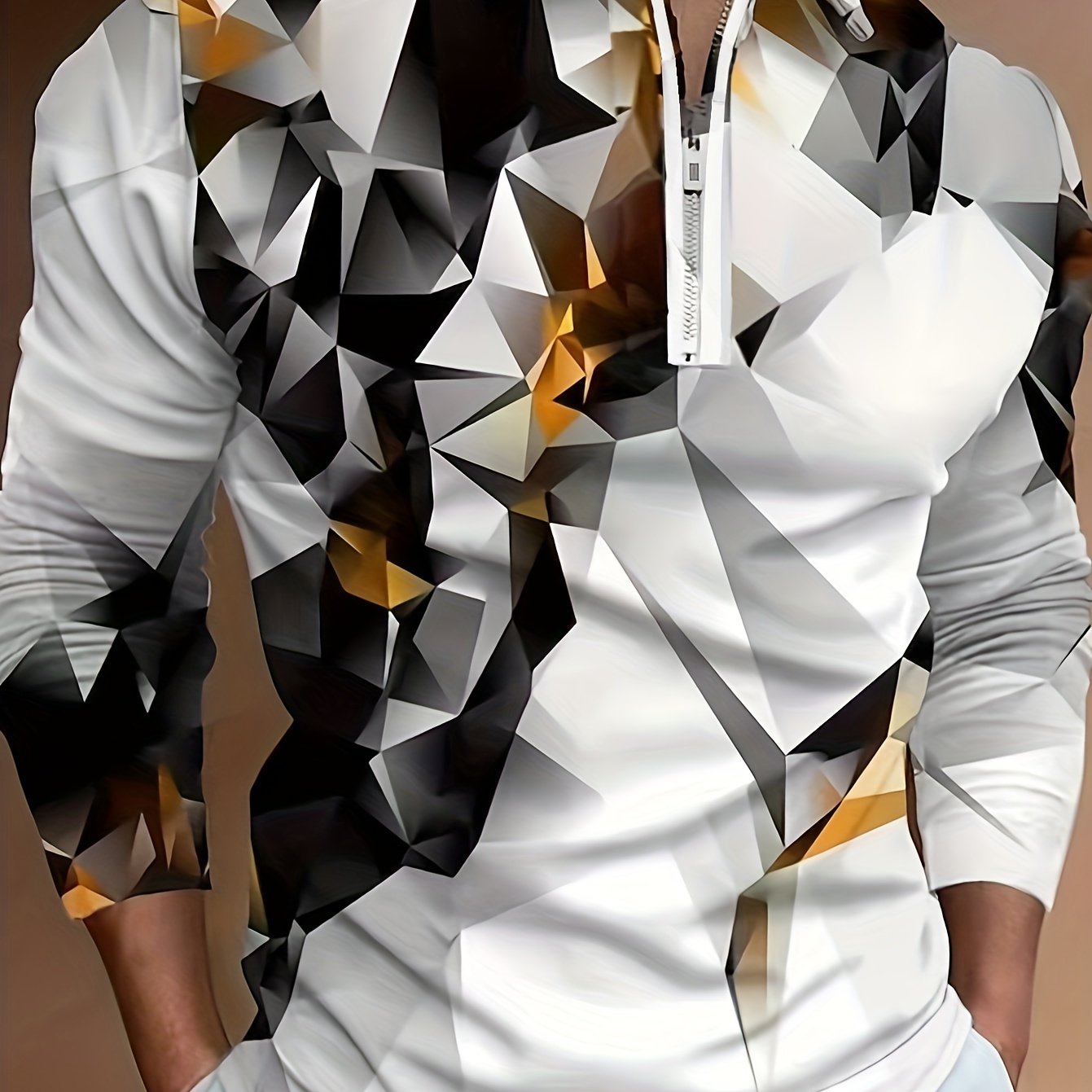 Fashion-Forward Mens Zip Up Shirts - Stylish Geometric Print, Short Sleeves, Lapel Collar - Comfortable Summer Tops & Pullovers