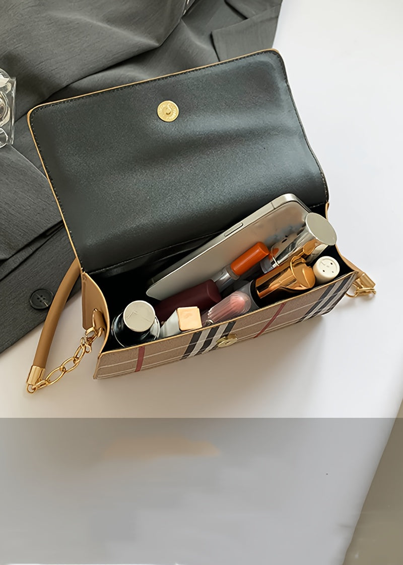 Chic Striped Crossbody Bag For Women - Waterproof Pu Leather With Detachable Strap, Magnetic Closure Crossbody Bags For Women Leather Handbags For Women