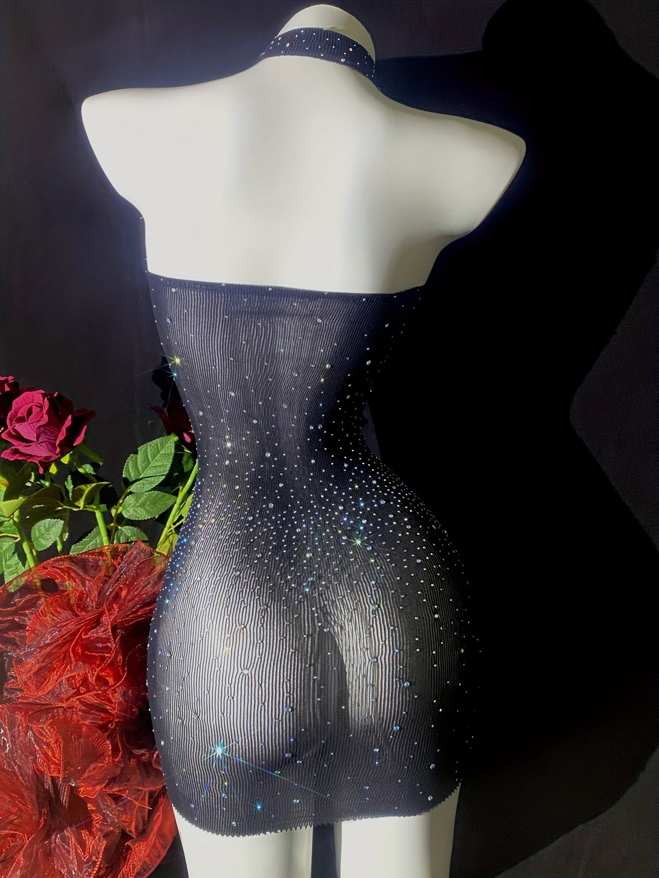 Sexy Bodycon Rhinestone Dress for Women - Sparkling Design, Form-Fitting Silhouette, No Lingerie or Underpants Needed, Perfect for Night Out or Party Occasions