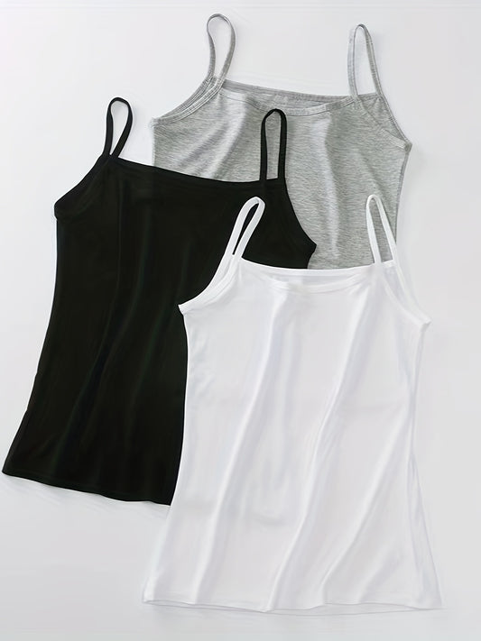 3 Sets Solid Cami Tops, Casual Comfy All-match Top, Women's Lingerie & Underwear