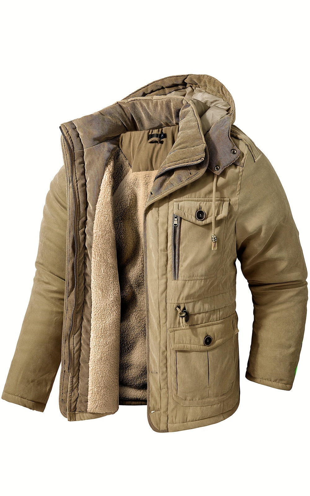 Men's Warm Thick Hooded Winter Jacket, Casual Chic Multi Pocket Cargo Jacket