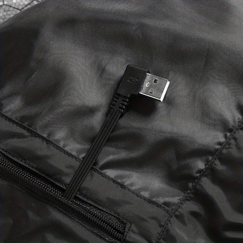 Men's Lightweight Heated Jacket - USB-Powered, Quilted Winter Coat with Adjustable Temperature Control, Zip-Up Hooded Design, Long Sleeves, Outdoor Warmth (Battery Not Included), Winter Jacket