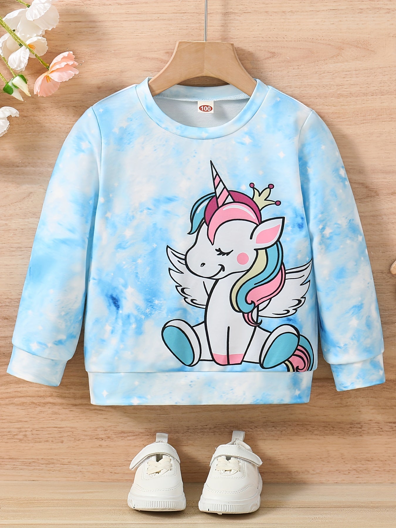 Girls Cute Unicorn & Tie Dye Crew Neck Sweatshirt Regular Fit Long Sleeve Shirt Tops Kids Spring/ Fall Clothes
