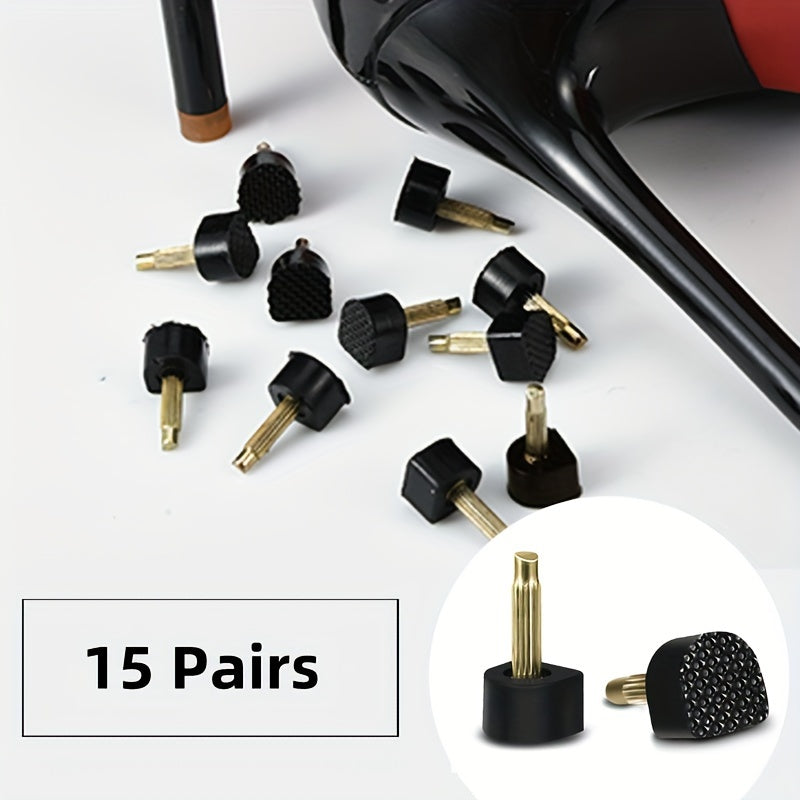 [Popular Choice] 15 Pairs Rubber Heel Caps for Women's Shoes, Anti-Slip Heel Protectors with Dowel Lifts, Wedding Heel Care Kit Accessories, Heel Protection Accessories|U-Shaped Heel Caps|Rubber Heel Tips