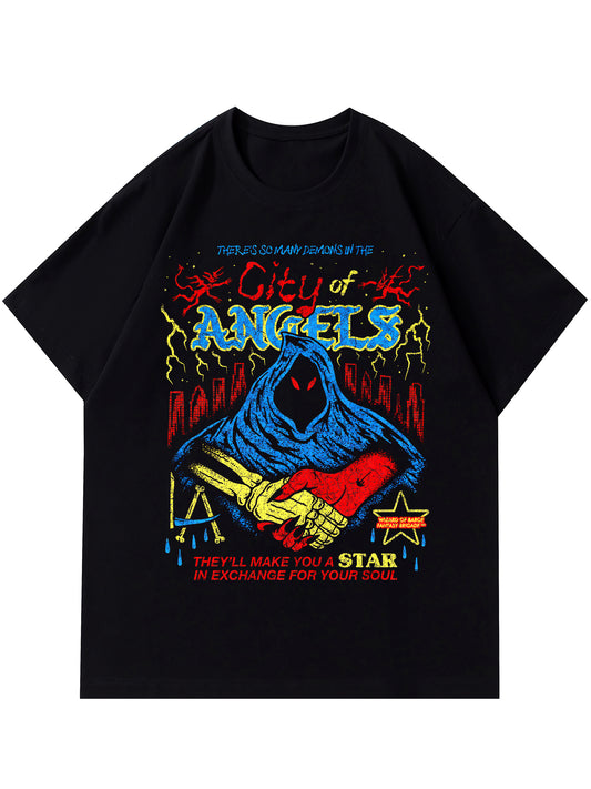 Tees For Men, Wizard Riding Motorcycle Print T Shirt, Casual Short Sleeve Tshirt For Summer Spring Fall, Tops As Gifts