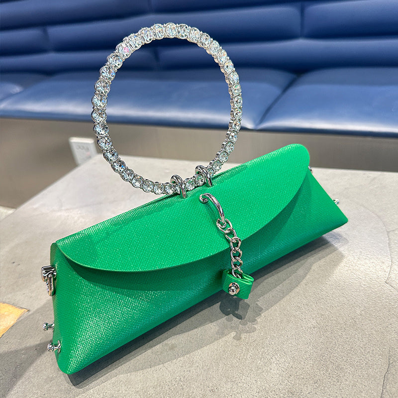 JIOMAY Women's Luxury Designer Clutch Handbag with Detachable Chain Strap & Closure - Synthetic Leather Rhinestone-Adorned White/Black/Green Evening Bag, Golden-Tone Hardware, Elegant Large Statement Purse for Parties, Weddin