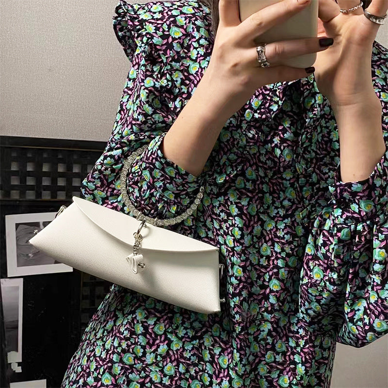 JIOMAY Women's Luxury Designer Clutch Handbag with Detachable Chain Strap & Closure - Synthetic Leather Rhinestone-Adorned White/Black/Green Evening Bag, Golden-Tone Hardware, Elegant Large Statement Purse for Parties, Weddin