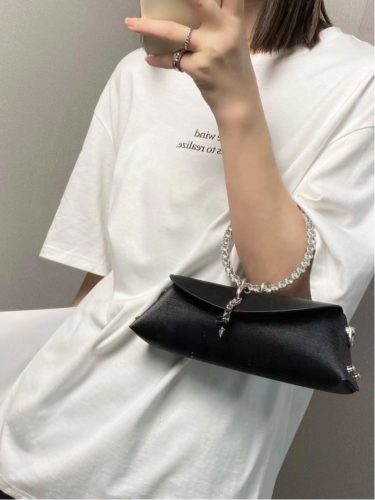 JIOMAY Women's Luxury Designer Clutch Handbag with Detachable Chain Strap & Closure - Synthetic Leather Rhinestone-Adorned White/Black/Green Evening Bag, Golden-Tone Hardware, Elegant Large Statement Purse for Parties, Weddin