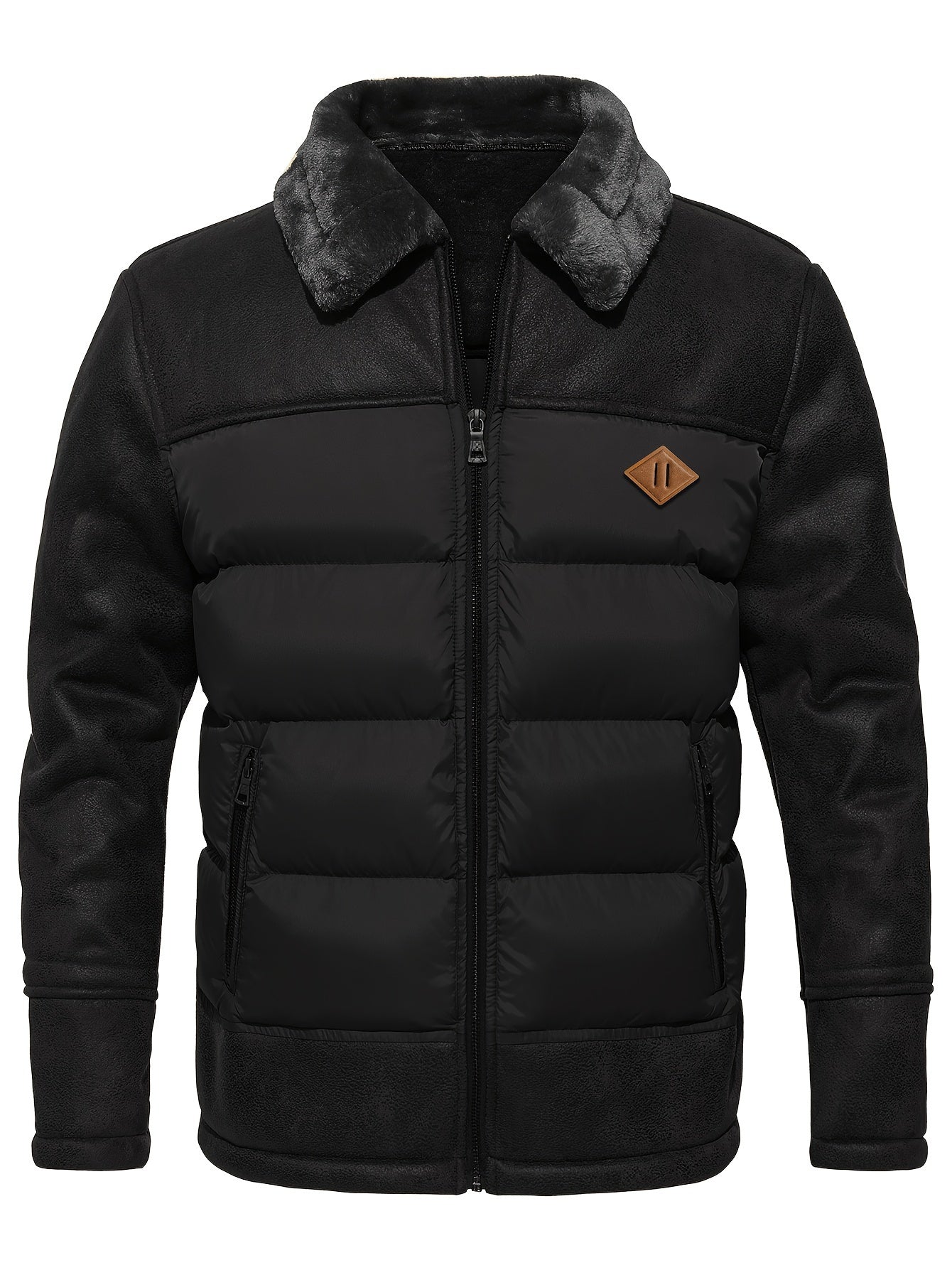 Men's Casual Winter Jacket - Warm Fleece-Lined Coat with Zippered Pockets, Brown & Beige Design, Perfect for Outdoor Activities & Casual Attire, Cold Weather Gear | Sleek Look | Suedelike Finish, Winter Clothes