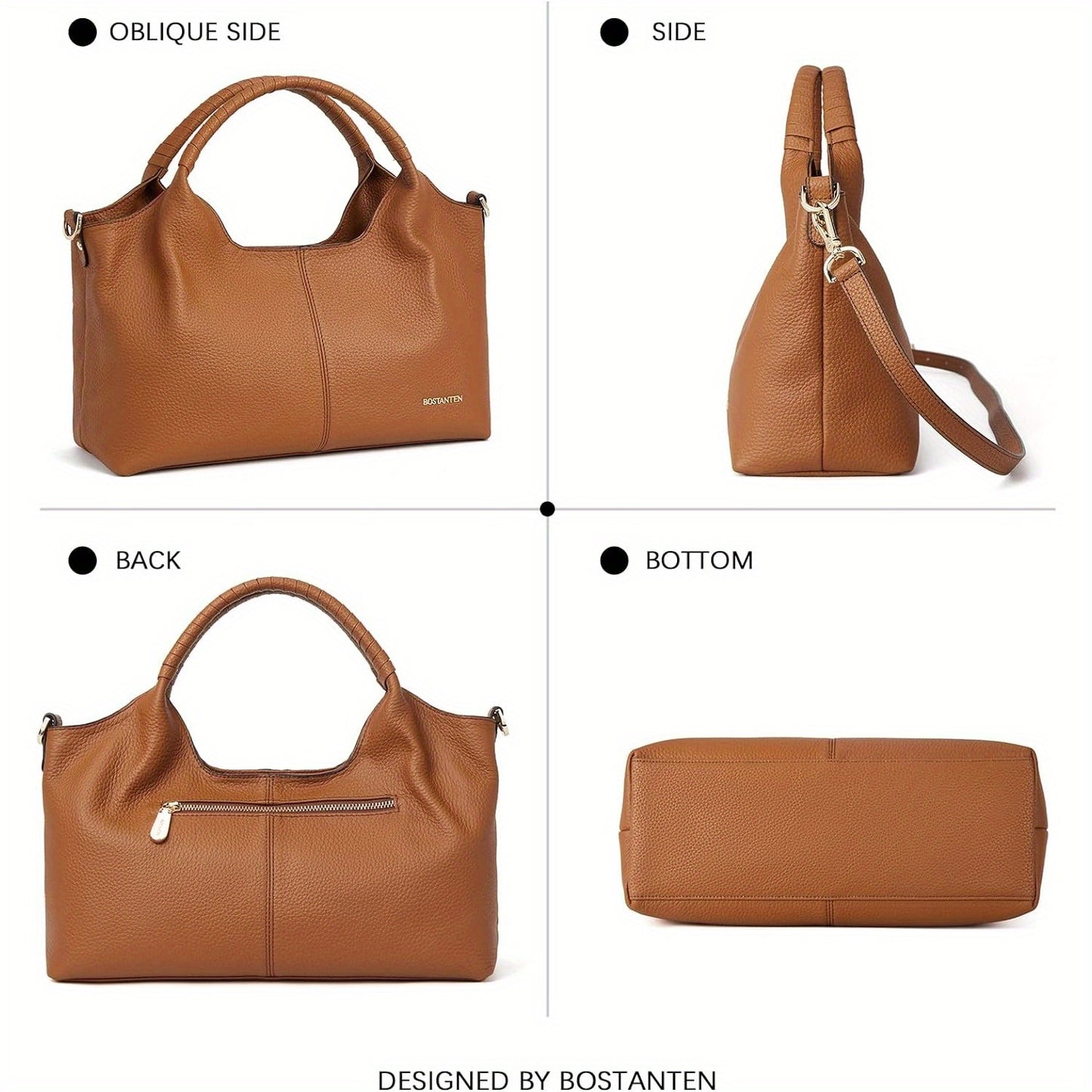 [Elegant Leather Handbag] Black Genuine Leather Elegant Handbag for Women - Designer Crossbody & Shoulder Satchel with Adjustable Strap, Top Handle, and Secure Zipper Closure, Designer Handbags