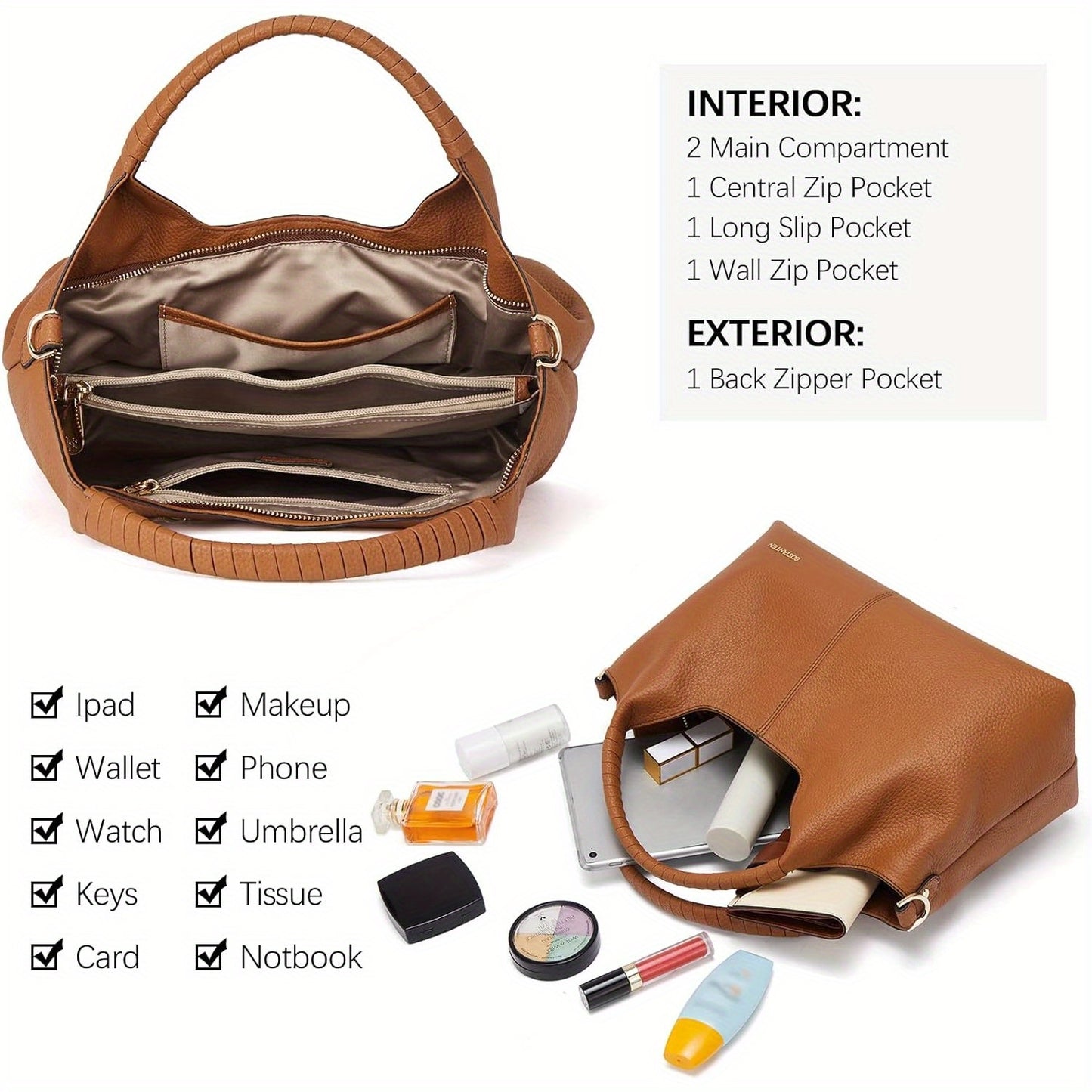 [Elegant Leather Handbag] Black Genuine Leather Elegant Handbag for Women - Designer Crossbody & Shoulder Satchel with Adjustable Strap, Top Handle, and Secure Zipper Closure, Designer Handbags