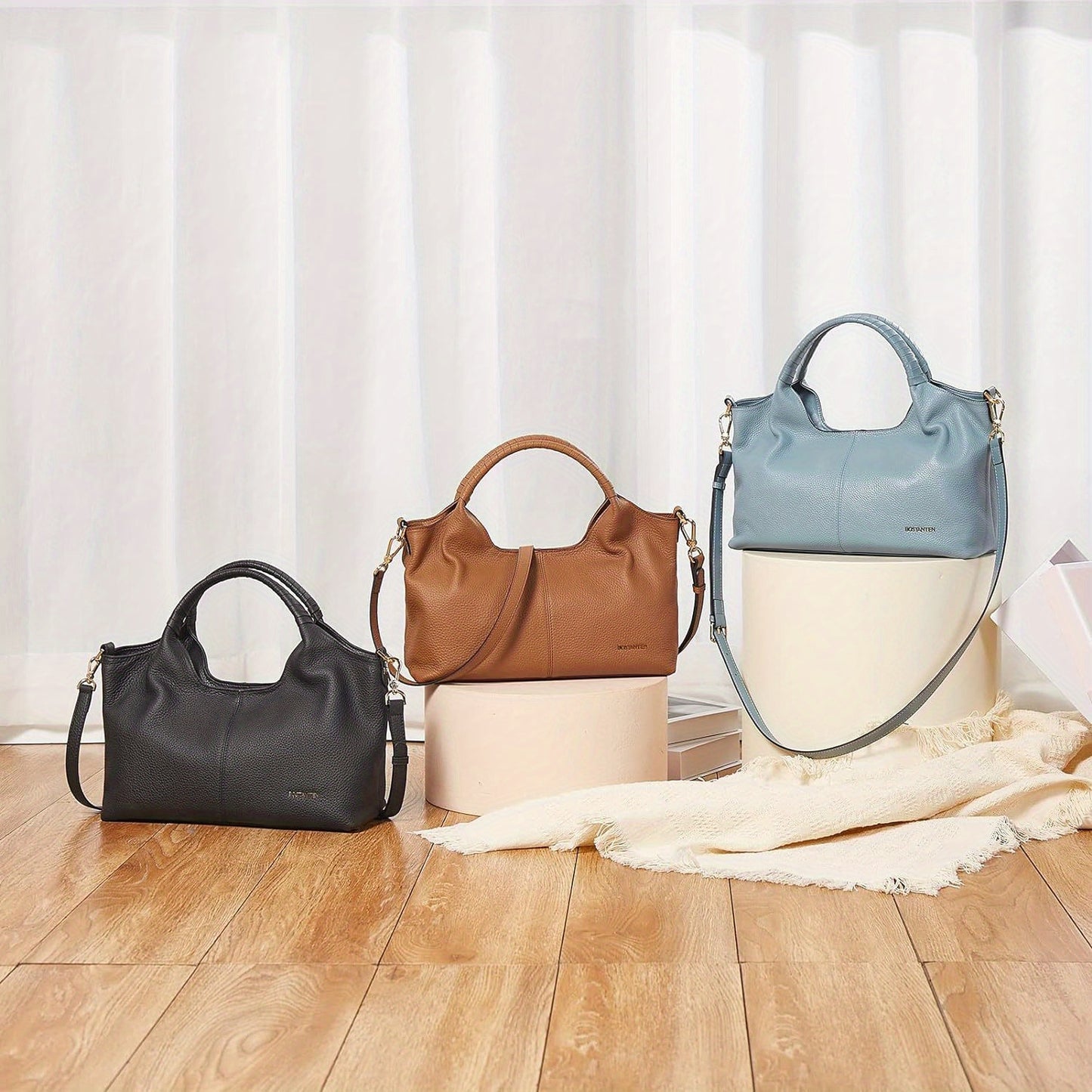 [Elegant Leather Handbag] Black Genuine Leather Elegant Handbag for Women - Designer Crossbody & Shoulder Satchel with Adjustable Strap, Top Handle, and Secure Zipper Closure, Designer Handbags