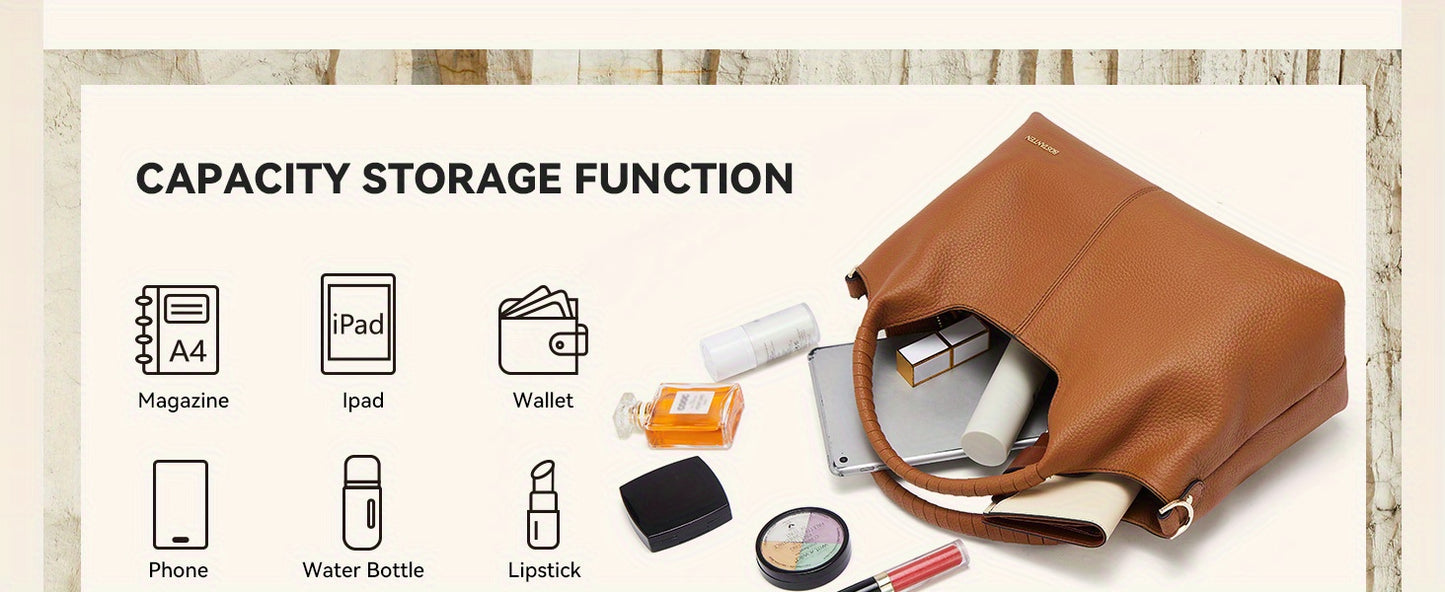 [Elegant Leather Handbag] Black Genuine Leather Elegant Handbag for Women - Designer Crossbody & Shoulder Satchel with Adjustable Strap, Top Handle, and Secure Zipper Closure, Designer Handbags