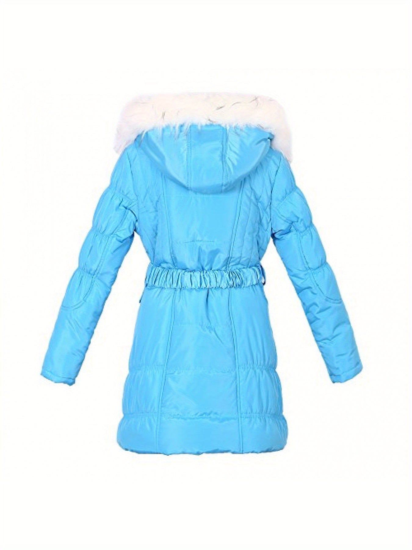 [Long Sleeve Fuzzy Winter Parkas] Amemory In Girls Winter Parkas Long Sleeve Fuzzy Hooded Padded Winter Jacket with Belt
