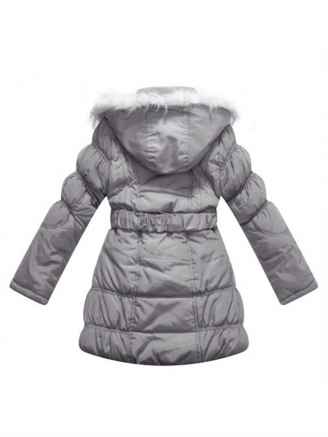 [Long Sleeve Fuzzy Winter Parkas] Amemory In Girls Winter Parkas Long Sleeve Fuzzy Hooded Padded Winter Jacket with Belt