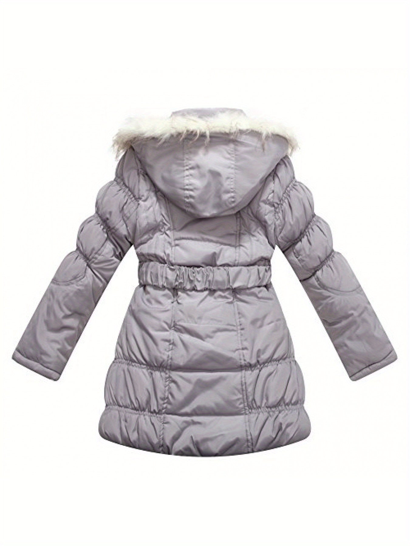 [Long Sleeve Fuzzy Winter Parkas] Amemory In Girls Winter Parkas Long Sleeve Fuzzy Hooded Padded Winter Jacket with Belt
